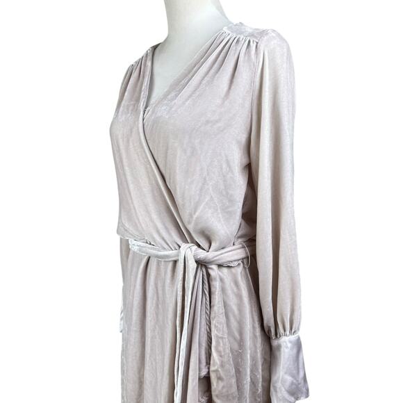 Young Fabulous & Broke Kahri Neutral Cream Velvet Mini Long Sleeve Wrap Dress - Picture 7 of 14
